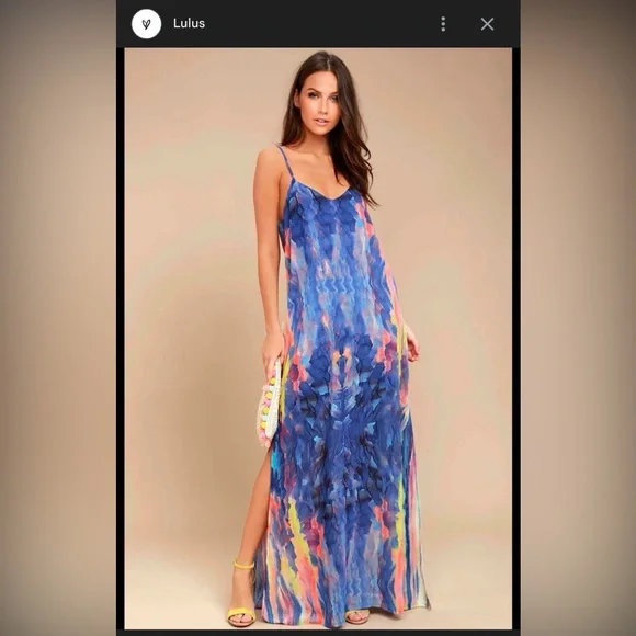 Lulu's Vibrant Blue and Multicolor Maxi Dress - Picture 1 of 6